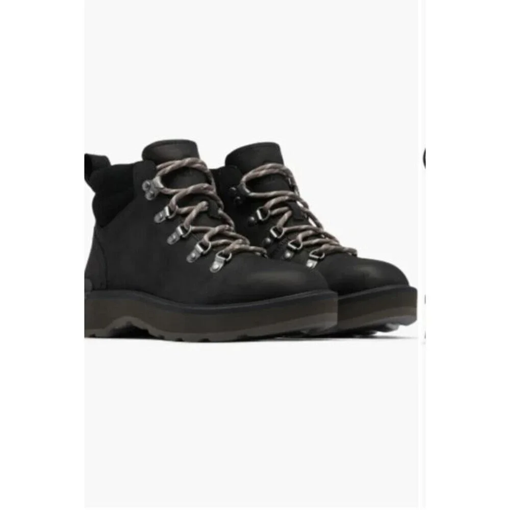 SOREL Womens 6 Leather Suede Hi-Line Combat Boots in Black/Jet Waterproof NIB